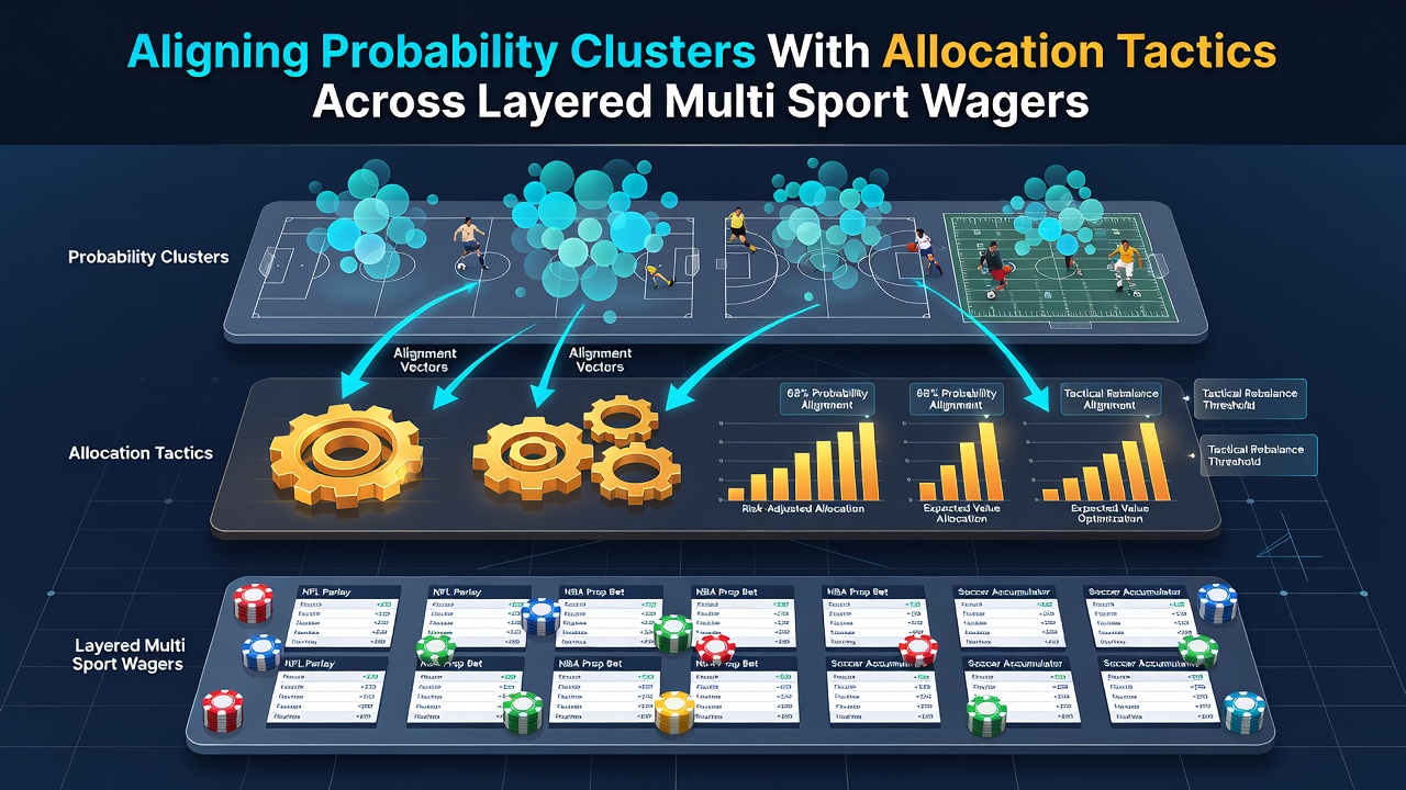 Diagram showing probability clusters mapped to stake allocation across football, tennis and horse racing wagers