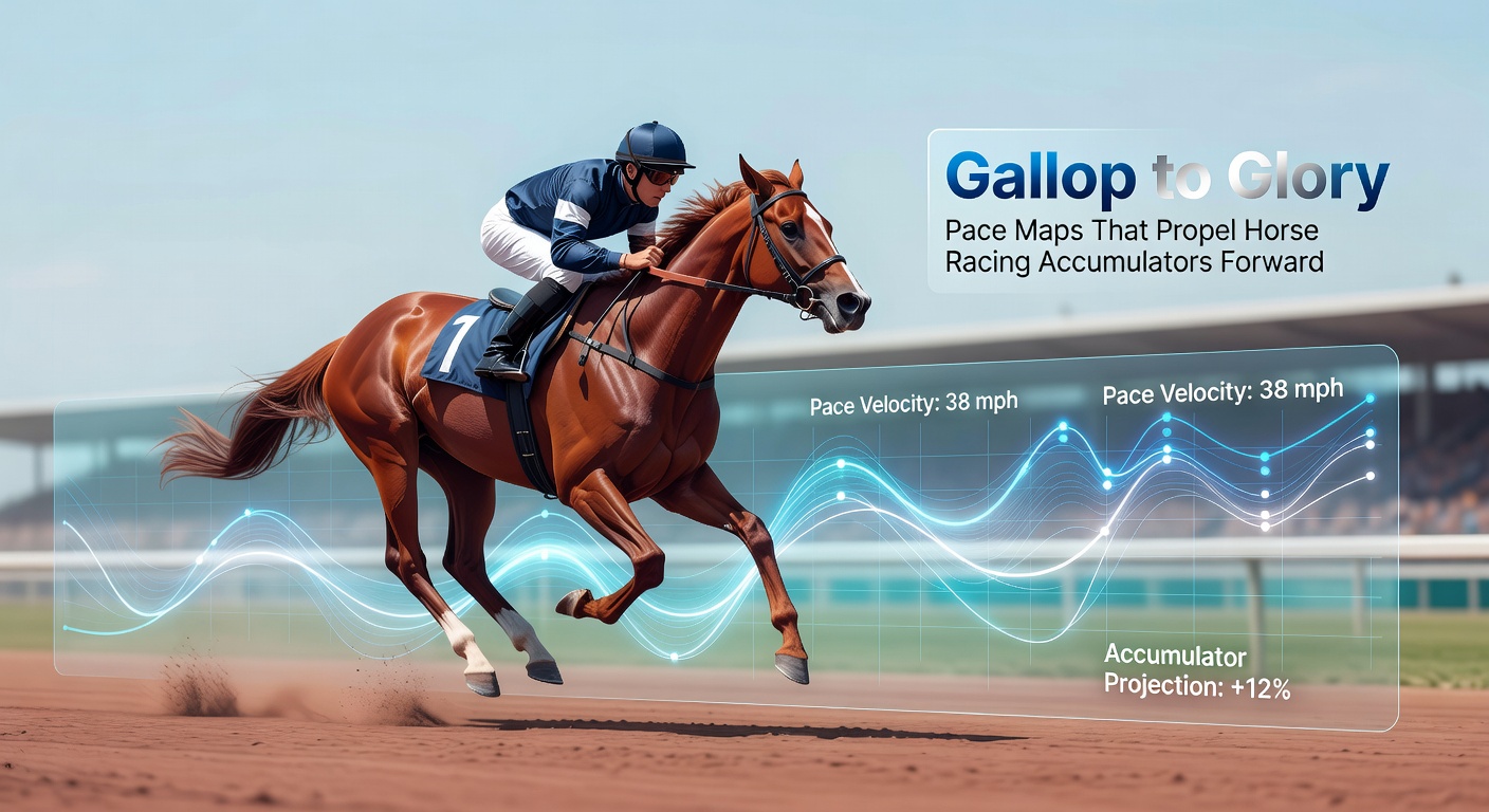 A dynamic pace map overlay on a horse racing track, highlighting front-runners in red and closers in blue during a high-stakes sprint race