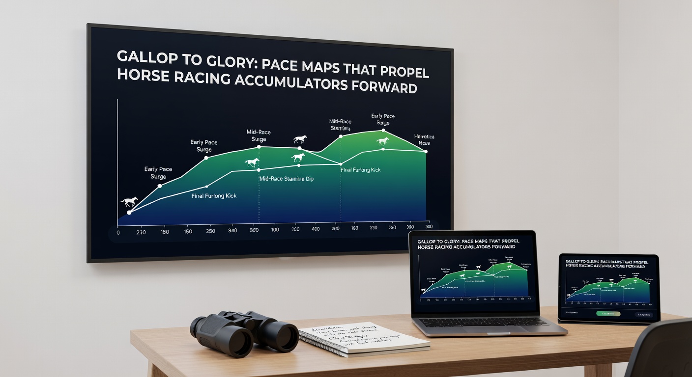 Close-up of a digital pace map on a tablet, displaying color-coded horse positions evolving through fractions in a major stakes event