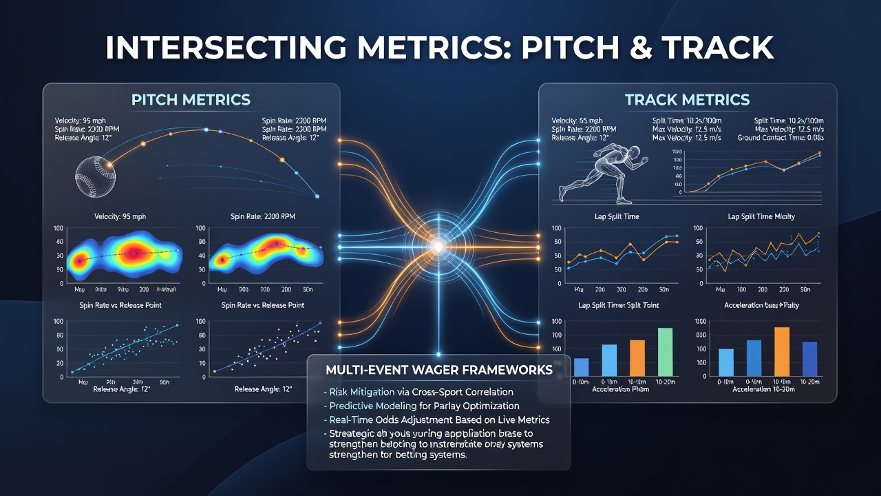 Split-screen visualization showing football match data flowing into horse racing pace analysis for accumulator modeling