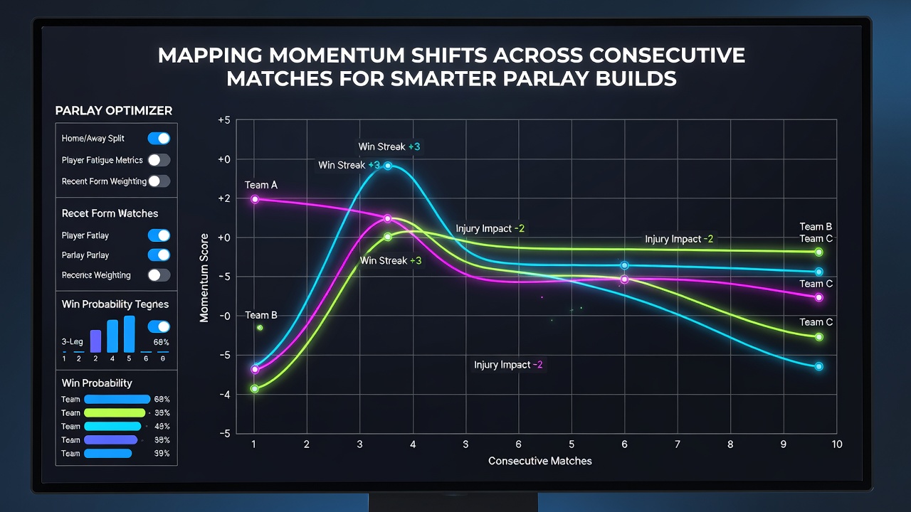 Graph showing momentum shift indicators plotted against consecutive match results in football and basketball