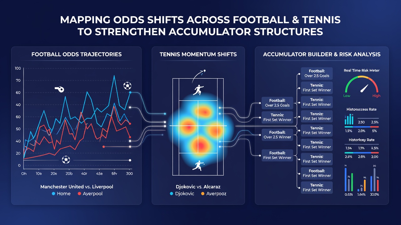 Detailed chart showing tennis set-by-set odds fluctuations and football half-time line movements for accumulator planning