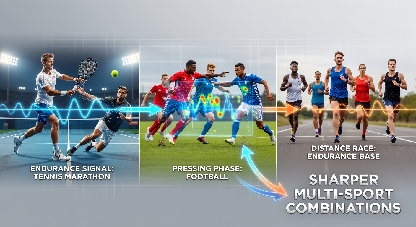 Athletes monitoring endurance signals during combined training sessions involving tennis, soccer and running
