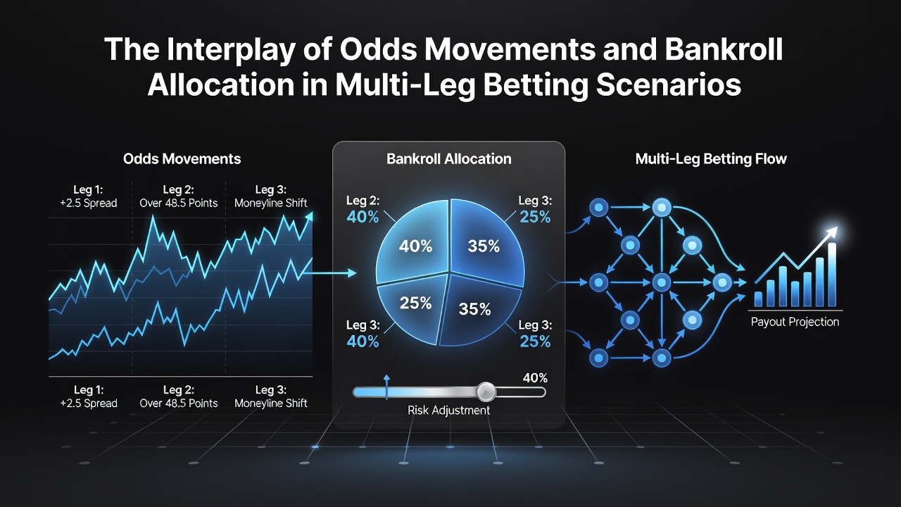 Chart showing odds movements across multiple legs of an accumulator bet with bankroll allocation indicators